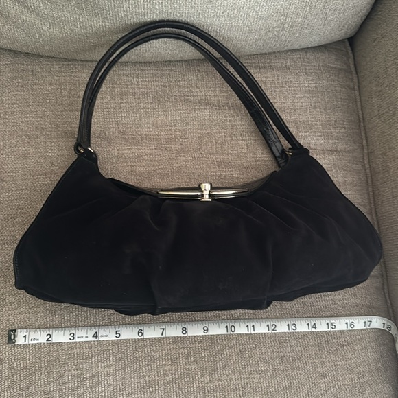 Vintage Furla Black Suede And Emboseed Crocodile Leather Shoulder Bag - Picture 13 of 14